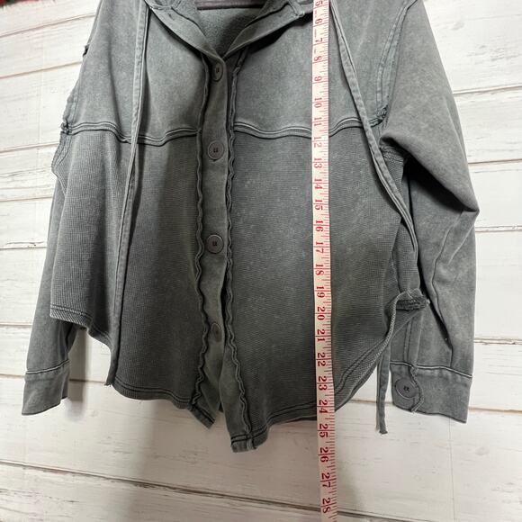 Mustard Seed Mineral Wash Button Front Hoodie Top Size Small - Picture 5 of 8